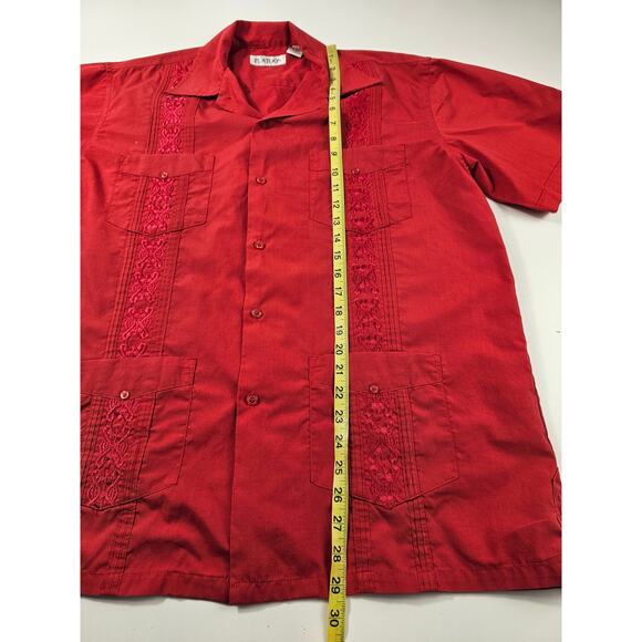 Platoon size medium cigar 4 pocket embroidered wedding beach button up red mens^ - Picture 5 of 6